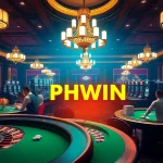 Experience the excitement of PHWIN at a luxurious casino featuring vibrant gaming tables and engaging players.