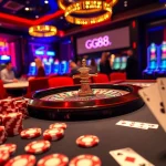 Experience excitement at GG88's vibrant casino table with cards and chips.