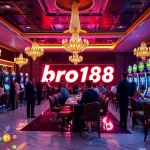 Explore an exciting casino scene at bro138 with players enjoying vibrant slot machines and luxurious decor.
