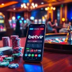 Người chơi tương tác với ứng dụng BetVIP giữa bầu không khí casino sôi động.