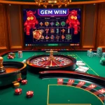Experience the thrill of winning at the GEM WIN gaming table in an elegant casino setting.