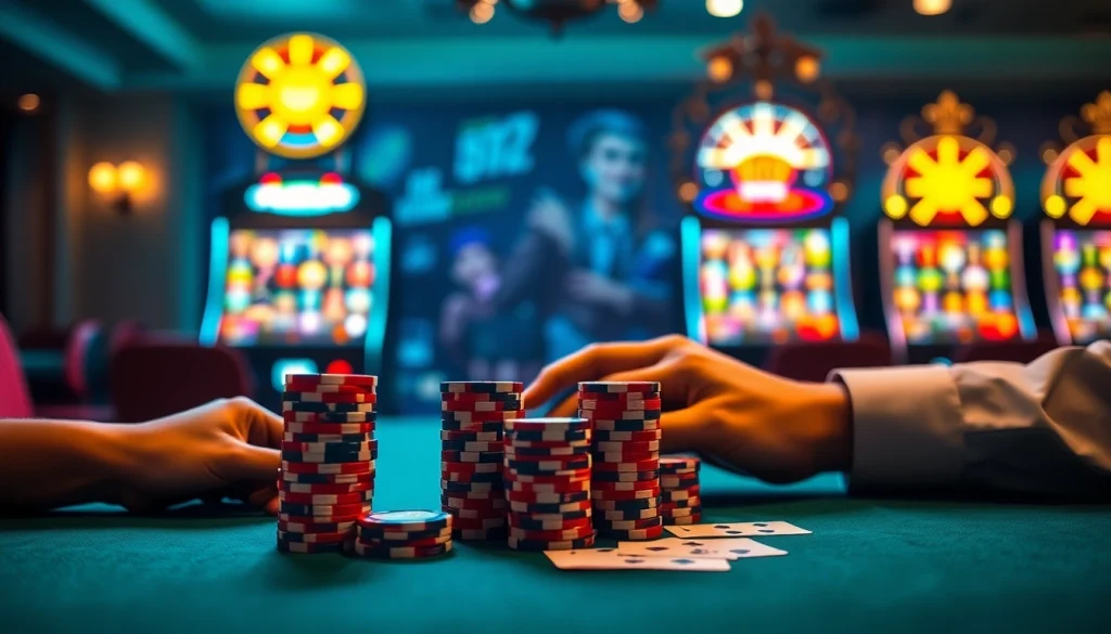 Engaging poker players at 5z7772 com with colorful chips and premium cards.