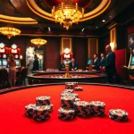 Experience thrilling gameplay with FLY88 poker chips on a luxurious casino table.