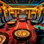Players enjoying high-stakes games and slot machines at win678 casino, vibrant atmosphere.