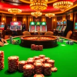 Exciting casino scene showcasing players at 79king poker table with vibrant chips and roulette.