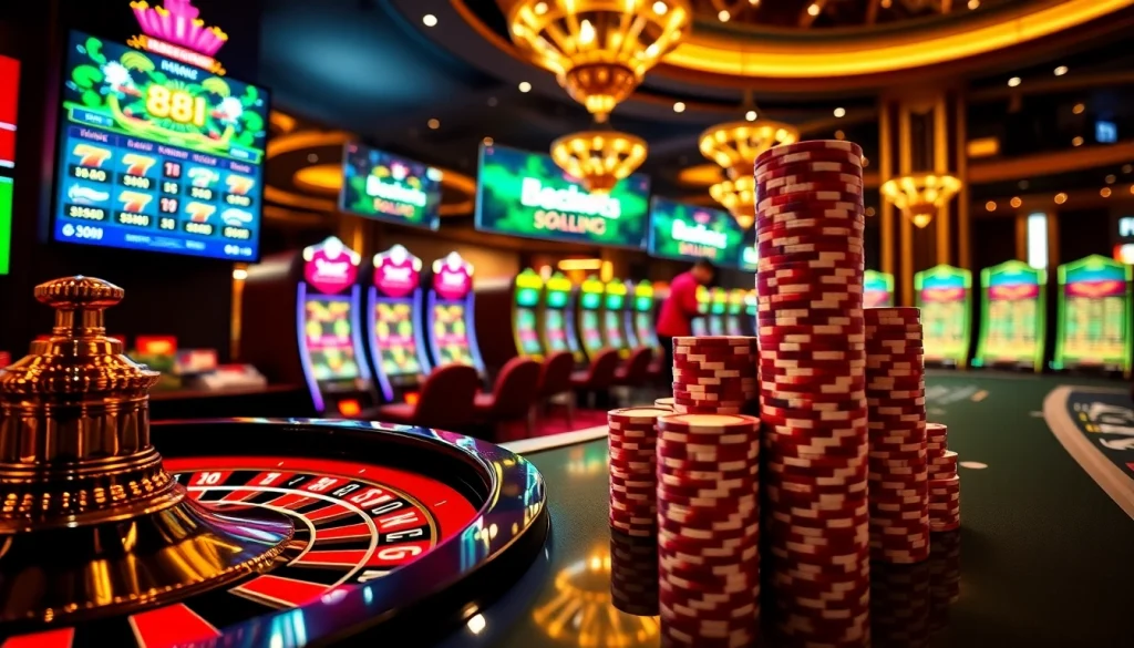 Experience thrilling games at the online casino link 88i, featuring vibrant gaming tables and slot machines.