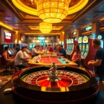 A thrilling casino game scene showcasing players at 789WIN, highlighting excitement with roulette and vibrant slot machines.