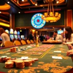 RR88-themed casino scene showcasing eager players at a vibrant gaming table.