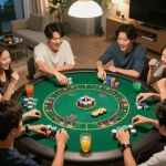 Exciting game of tài xỉu online in action with friends at a home game night.