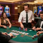 KONG 88 blackjack players engaged in strategic gameplay at an upscale casino table.