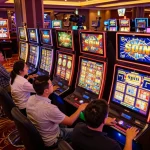 Engaged players enjoying slot gacor machines with vibrant themes and thrilling gameplay in an electrifying casino atmosphere.