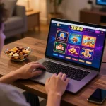 Engaging gaming session on TR88 while enjoying a cozy home setup with a laptop