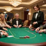 Bbet high-stakes poker gameplay in a luxurious casino VIP area with elegant decor.