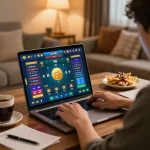 Engaging scene of a person placing bets in đánh lô đề online game while enjoying a cozy home atmosphere.