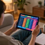 Engaging in Togel Singapore gameplay on a tablet in a cozy home setting