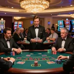Players enjoying blackjack at LGOLUX casino, showcasing vibrant atmosphere and strategic gameplay.