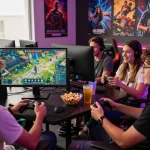 Engaging kerajaanslot gaming scene with friends enjoying online gameplay.