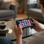 Player experiencing MM88 excitement on smartphone during an engaging online casino session.
