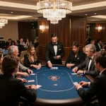 KJC players engage in high-stakes poker at an upscale gaming table in a luxurious atmosphere