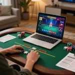 Player engaging with m113 online casino game on laptop, showcasing strategic gameplay.