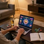 Engaged player at home using online gaming platforms at casinos not on gamstop with roulette displayed.