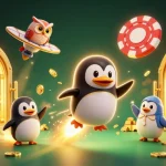 Memenangkan permainan slot di tuna787 dengan ilustrasi kasino yang berkilauan dan emas.