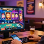 Engaged player at credit card casinos, enjoying live dealer gaming with vibrant graphics and payment options.