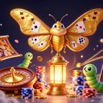 SX88 transforms casino excitement with festive moths, golden coins, roulette action, and vibrant slot reels.