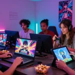 Gamers playing ecchi games online, showcasing excitement and interactive fun.