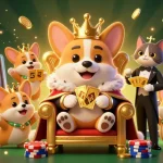 Experience vibrant slots at F88BET with a crowned corgi and enchanting casino elements.