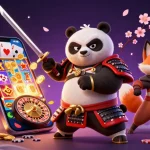Experience thrilling gameplay with slot gacor featuring a dynamic cartoon samurai panda and exciting slot game elements.