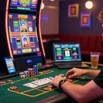 Exciting gaming atmosphere at credit card casinos UK with vibrant slot machines and payment options for players.