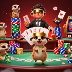 Menghasilkan kemenangan di slot resmi dengan berbagai simbol slot di tengah kasino animasi yang dikelola meerkat.