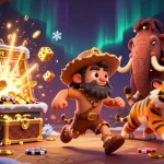 Engaging illustration showcasing daftar judi bola with a dynamic prehistoric casino scene featuring characters and game elements.