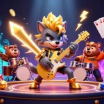 Experience thrilling gameplay with Raja Game as a rock star wolf plays at a vibrant casino.