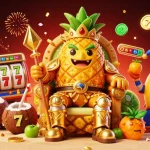 Situs slot gacor offers thrilling jackpot excitement with a cartoon pineapple king at a vibrant casino.