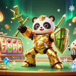 Engage in thrilling games at Trang chủ Sunwin, where a golden panda pilot in a bamboo robot battles with vibrant slot elements.