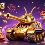 Win big at sunwin3 with a vibrant 3D scene featuring a golden beetle tank casino and games.