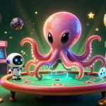 Experience thrilling radio gaming with an alien octopus at a holographic poker table.