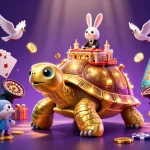 Experience thrilling toto slot games with vibrant characters and dynamic casino elements in this captivating illustration.