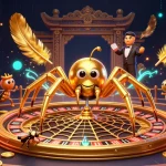 Spin the roulette with GO8 featuring a golden spider, a centipede croupier, and vibrant casino elements.