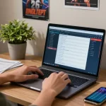Engaged user placing bet on Betebet platform in a cozy home office.